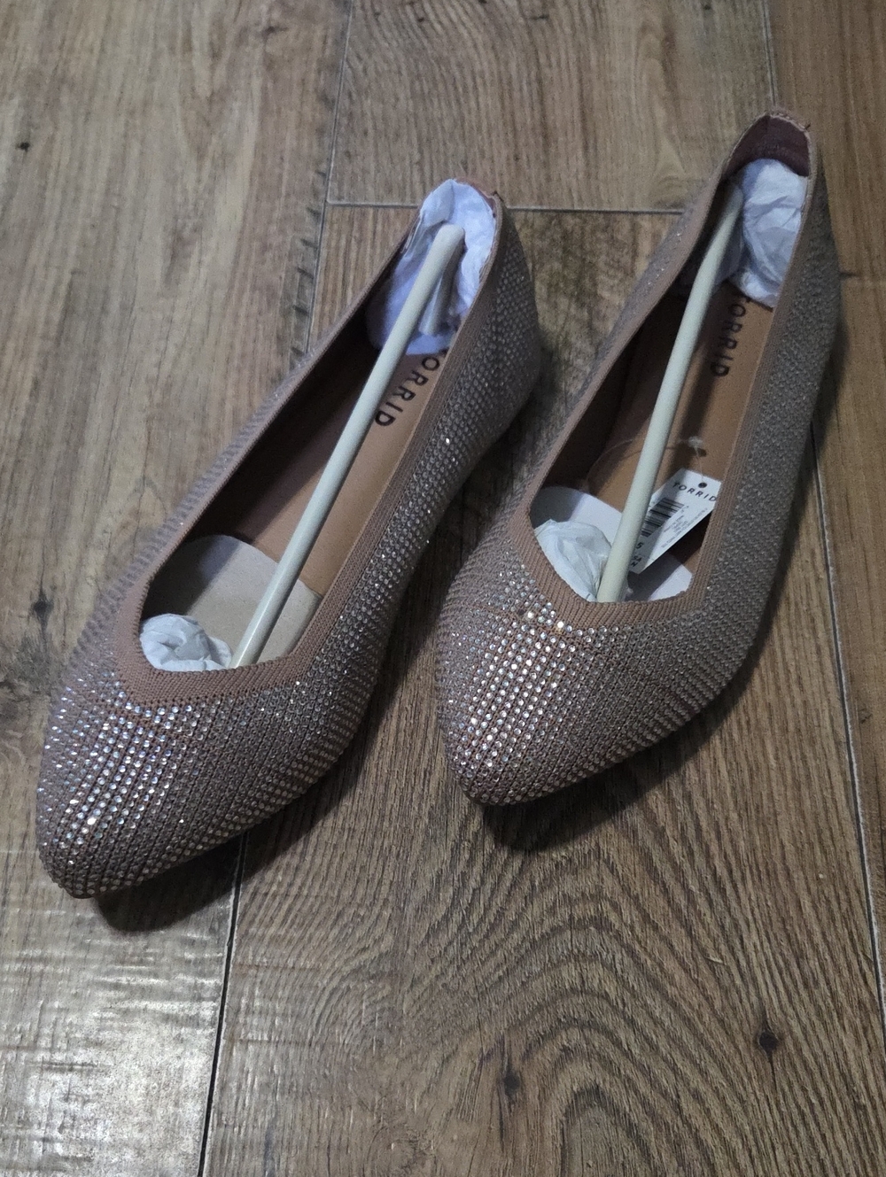 torrid | Blush Rhinestone Stretch Knit Pointed Toe Flats